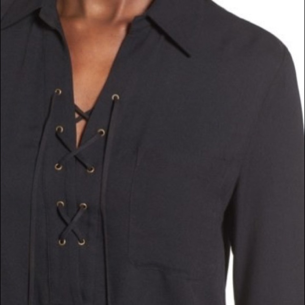 NWT Blouse Black Lace-Up Office Long Sleeve - Small - Picture 3 of 7